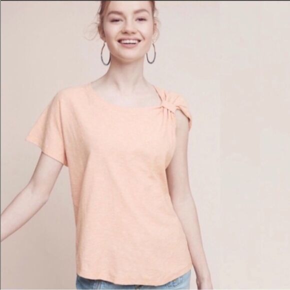 ANTHROPOLOGIE | DELETTA Margot Peach Gathered Tee Top Women’s Size Medium - Picture 1 of 11